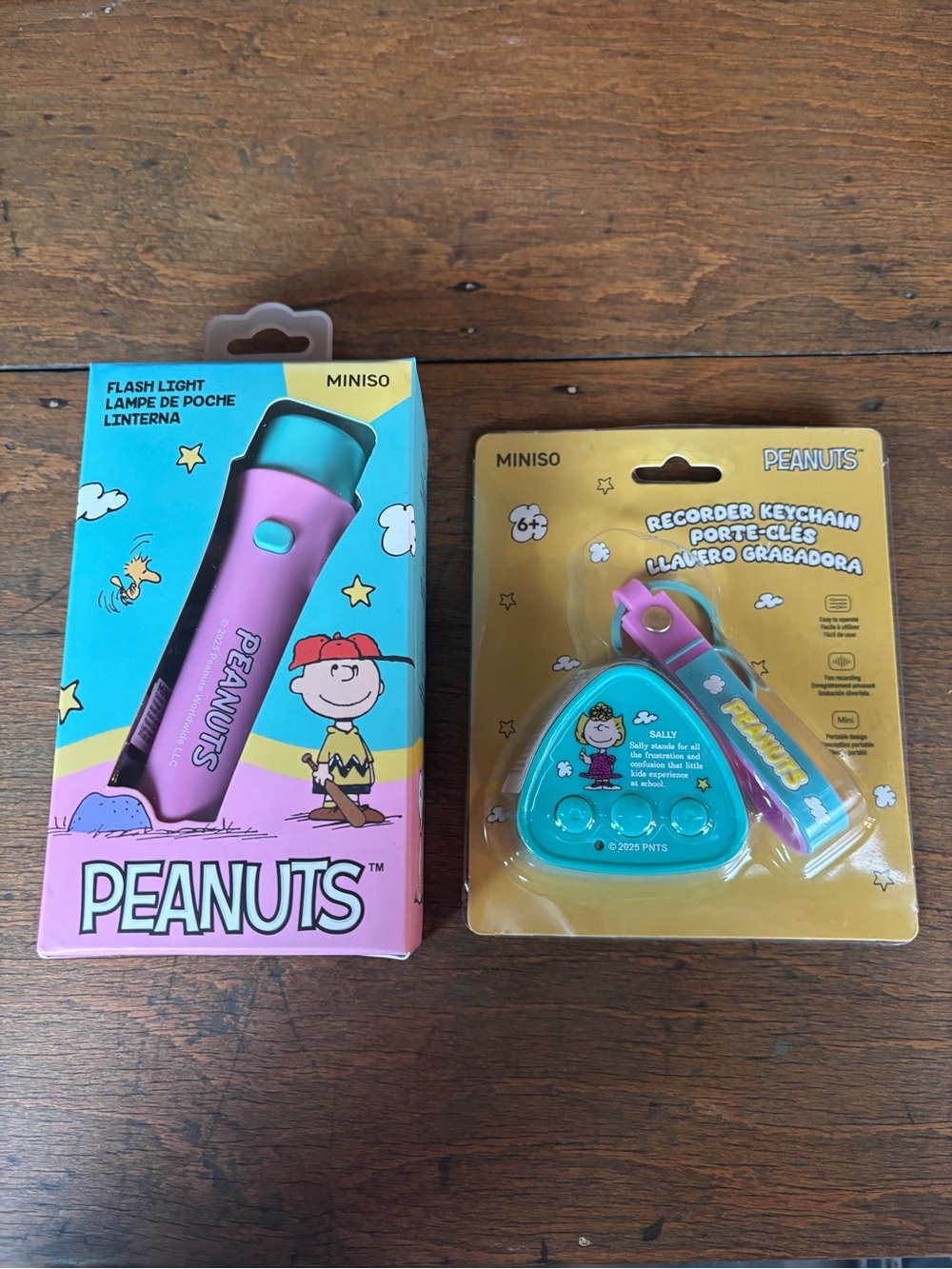 Peanuts Flashlight & Recorder Keychain Set - Pink & Teal, Charlie Brown, Sally